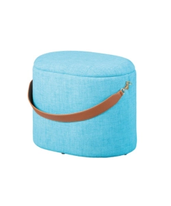 Pouf azzurro con contenitore e maniglia in ecopelle, 42x30x36cm